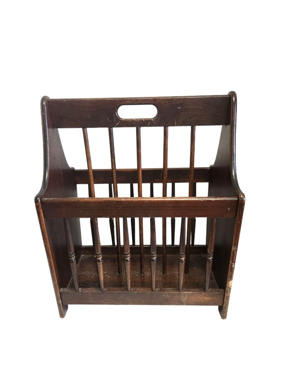Vintage Wooden Magazine Rack With Spindle Design And Carry Handle